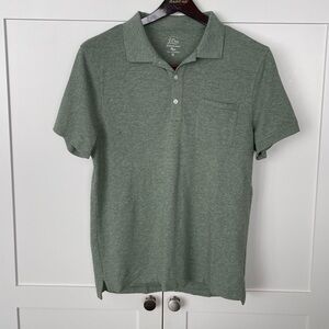 J. Crew Men’s Heather Green Pique Cotton Polo, Size Medium